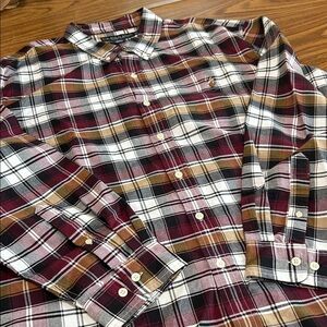 NWT U.S. Polo Assn. Men’s Plaid Button-Down Shirt - Burgundy, White & Brown